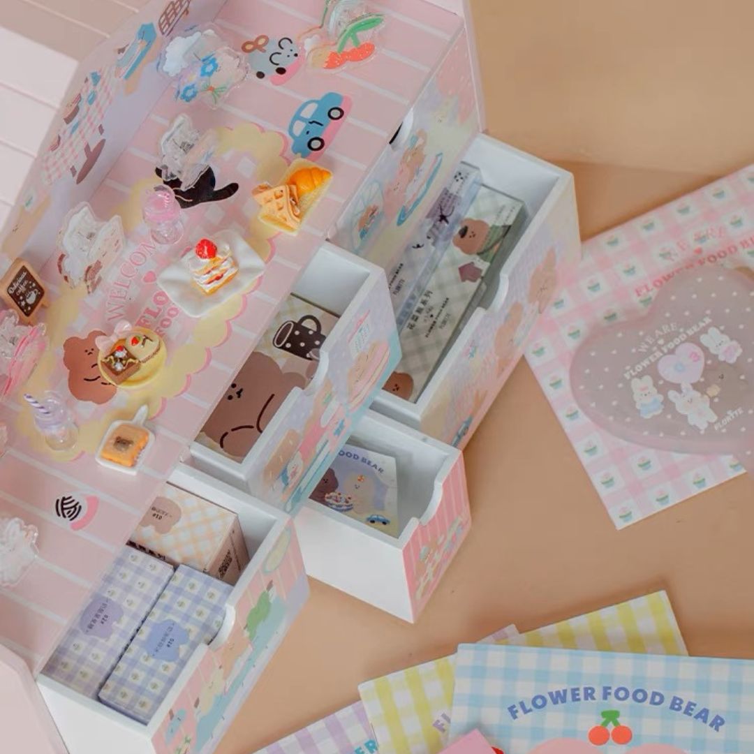 Ramadan Radiance Sale-FLORTTE Flower Food Bear Happy Wooden House Gift Box